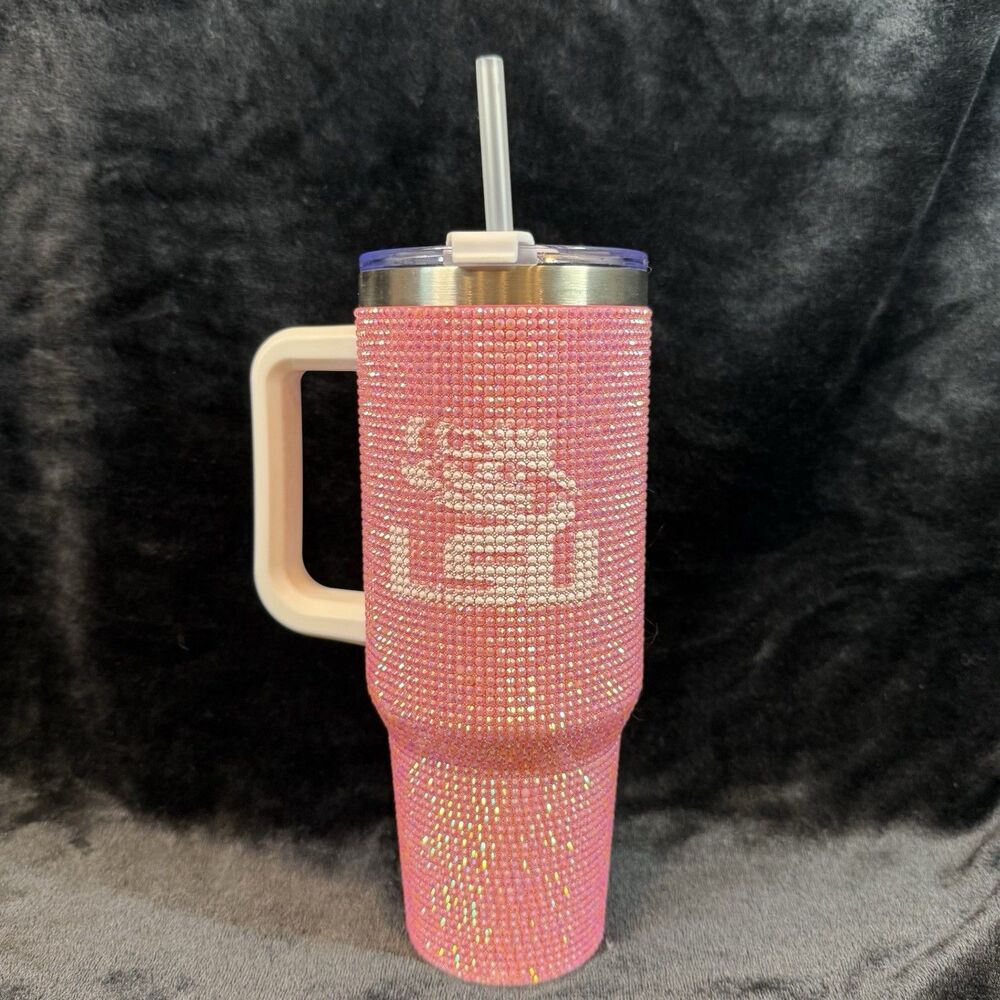 Louisiana State University LSU Pink Bling Rhinestone Game Day Tumbler 40 oz Rare